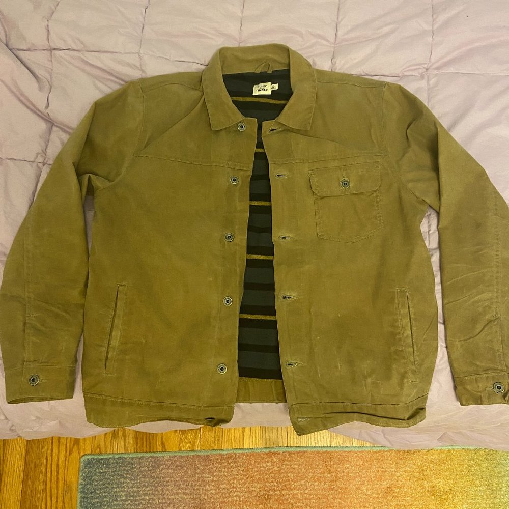 Flint and Tinder (Huckberry) Flannel-Lined Waxed Trucker Jacket, XL